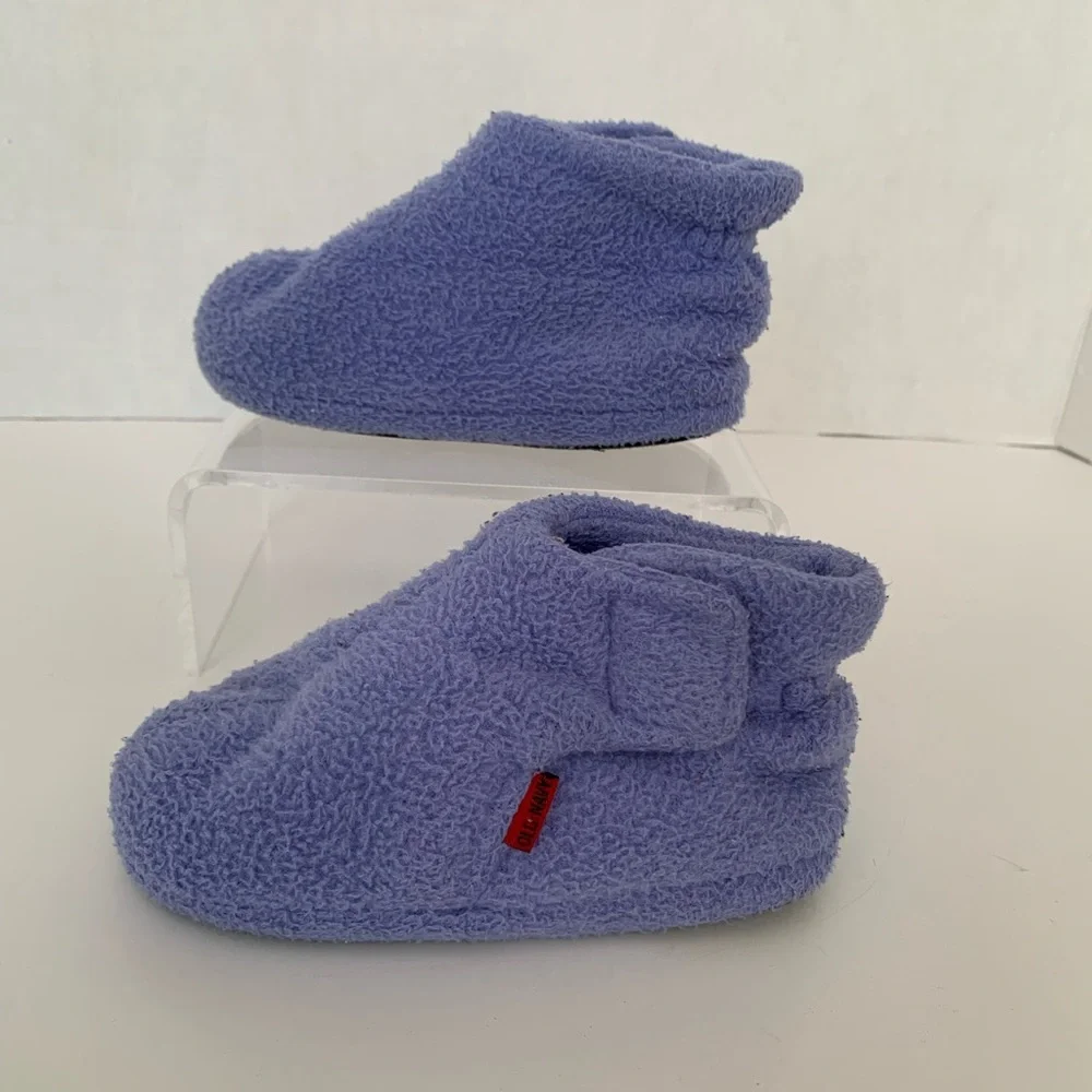 VTG Old Navy Slippers Booties Girls 2T Blue Rubber Soles Fleece Soft Cozy Warm